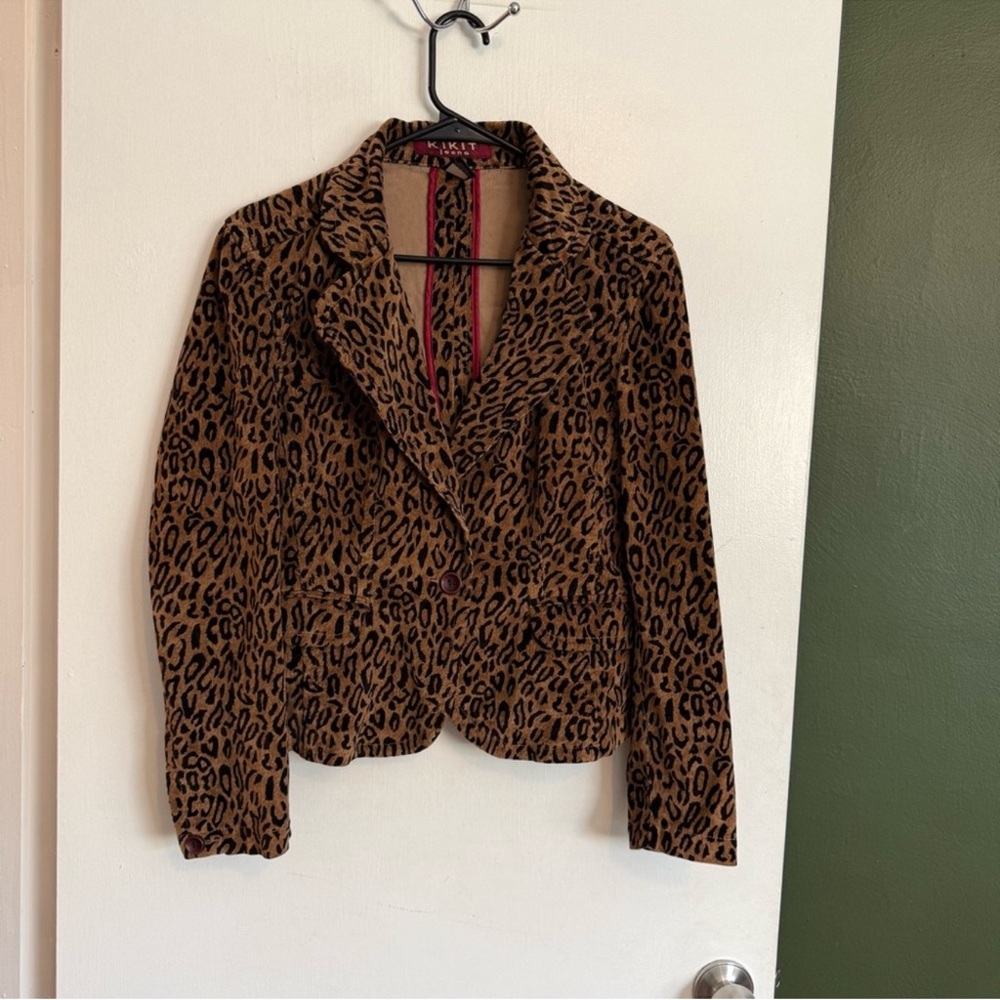 Kikit brown animal print micro corduroy blazer size small